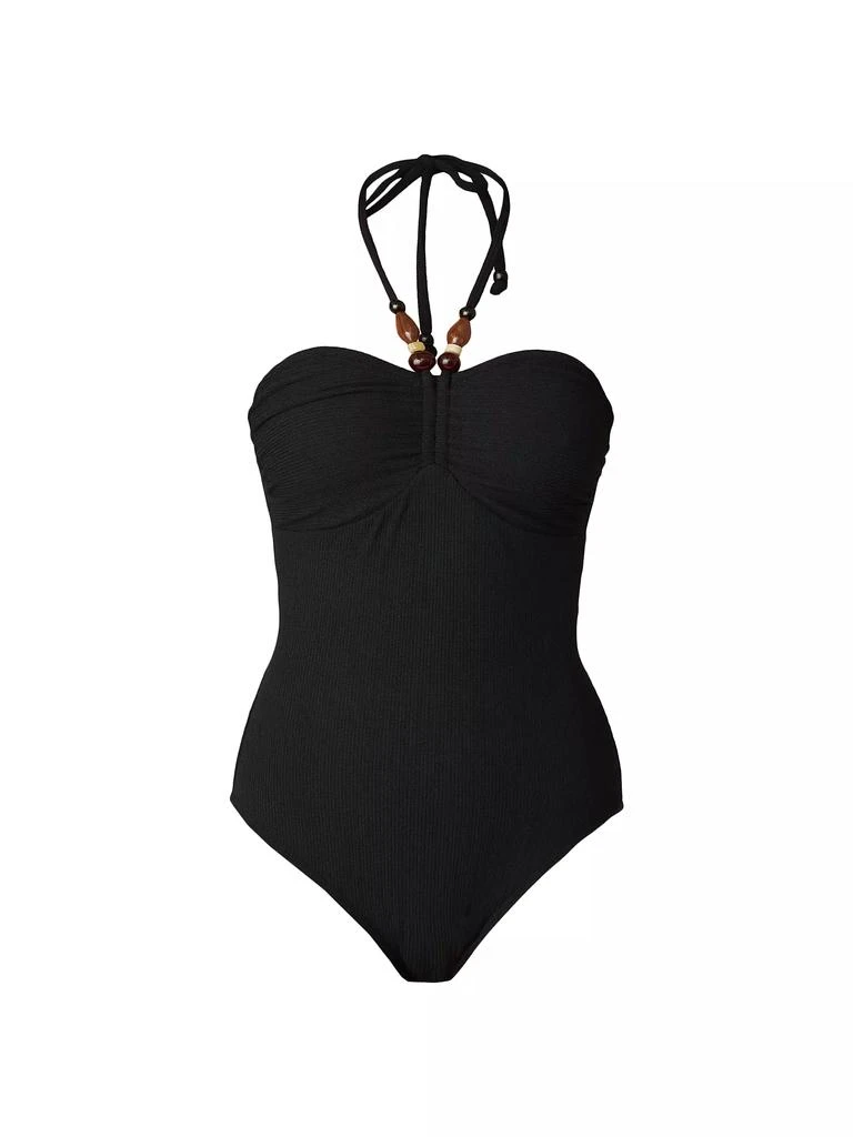 Shoshanna Cinched Beaded Halter One-Piece Swimsuit 1