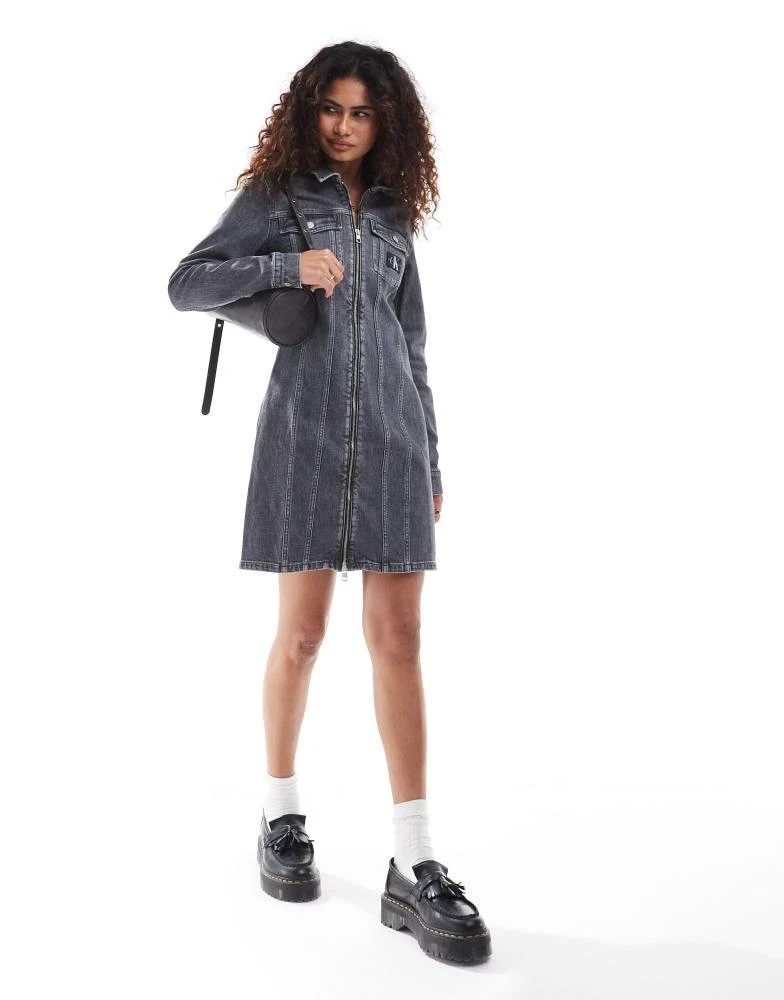 Calvin Klein Calvin Klein Jeans zip through denim mini dress in grey 1