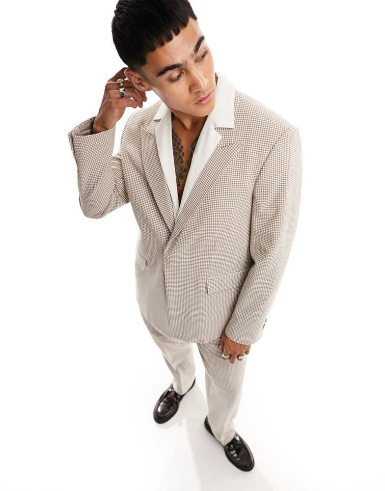 Viggo Viggo micro check seersucker suit jacket in brown 1