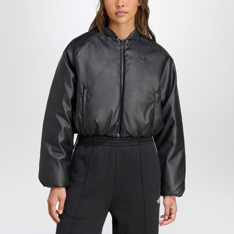 adidas Originals faux leather track jacket in black – On