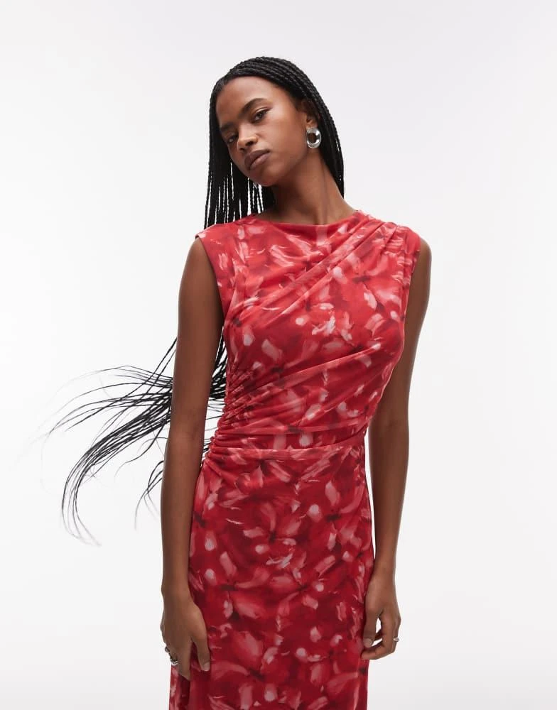 Shop & Other Stories mesh midi dress with drape detail in pink abstract  print on Sale at BeyondStyle  Get 20% Off & Other Stories mesh midi dress  with drape detail in