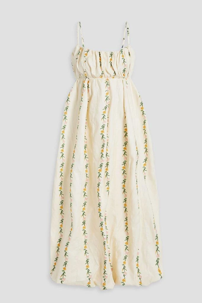 Agua by Agua Bendita Limonaria Ranas gathered floral-print linen midi dress 1