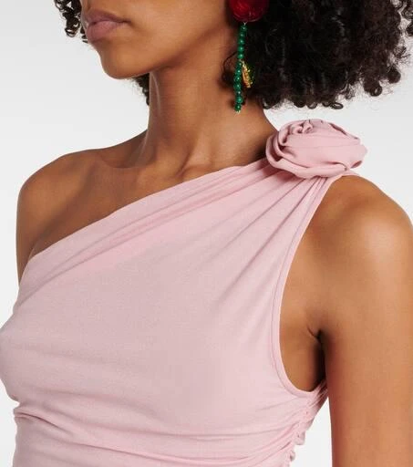 Magda Butrym Floral-appliqué one-shoulder silk-blend top 4