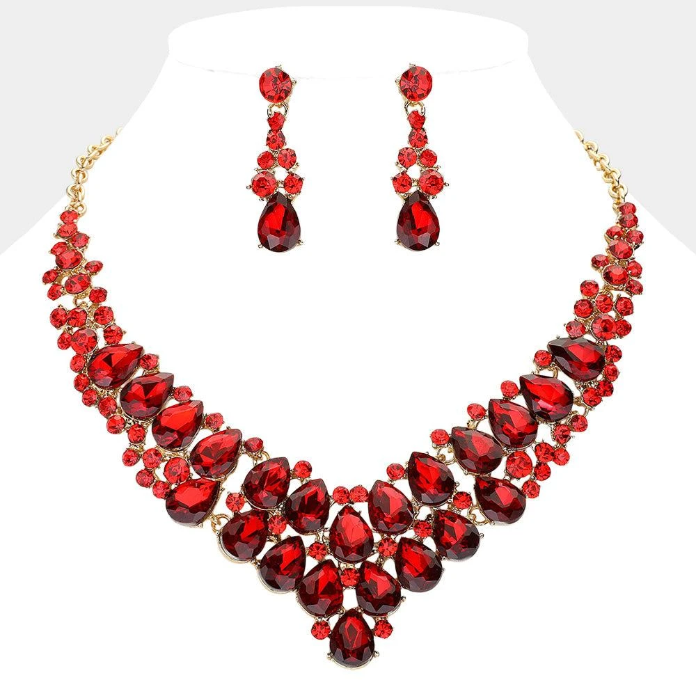 FASHNZFAB Teardrop Stone Cluster Collar Evening Necklace