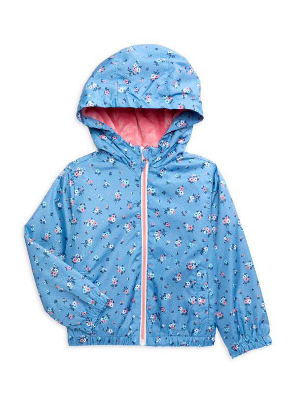 Members Only Little Girl's Floral Faux Fur Lined Hooded Windbreaker Jacket