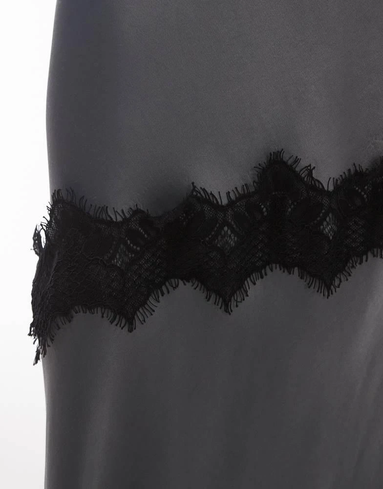 Topshop Topshop Satin bias maxi skirt with diagonal lace insert in grey 3