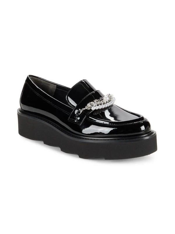 Stuart Weitzman Pearldrop Embellished Patent Leather Platform Loafers 2