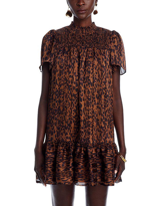 AQUA Black and shops Metallic Puff Sleeve Leopard Mini Dress - S