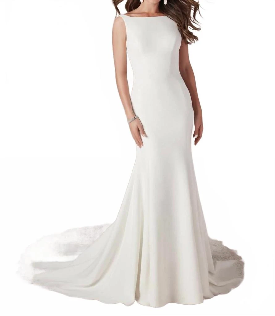 Rebecca Ingram Alice Pearl Buttons Trail Down To Train Gown In Ivory