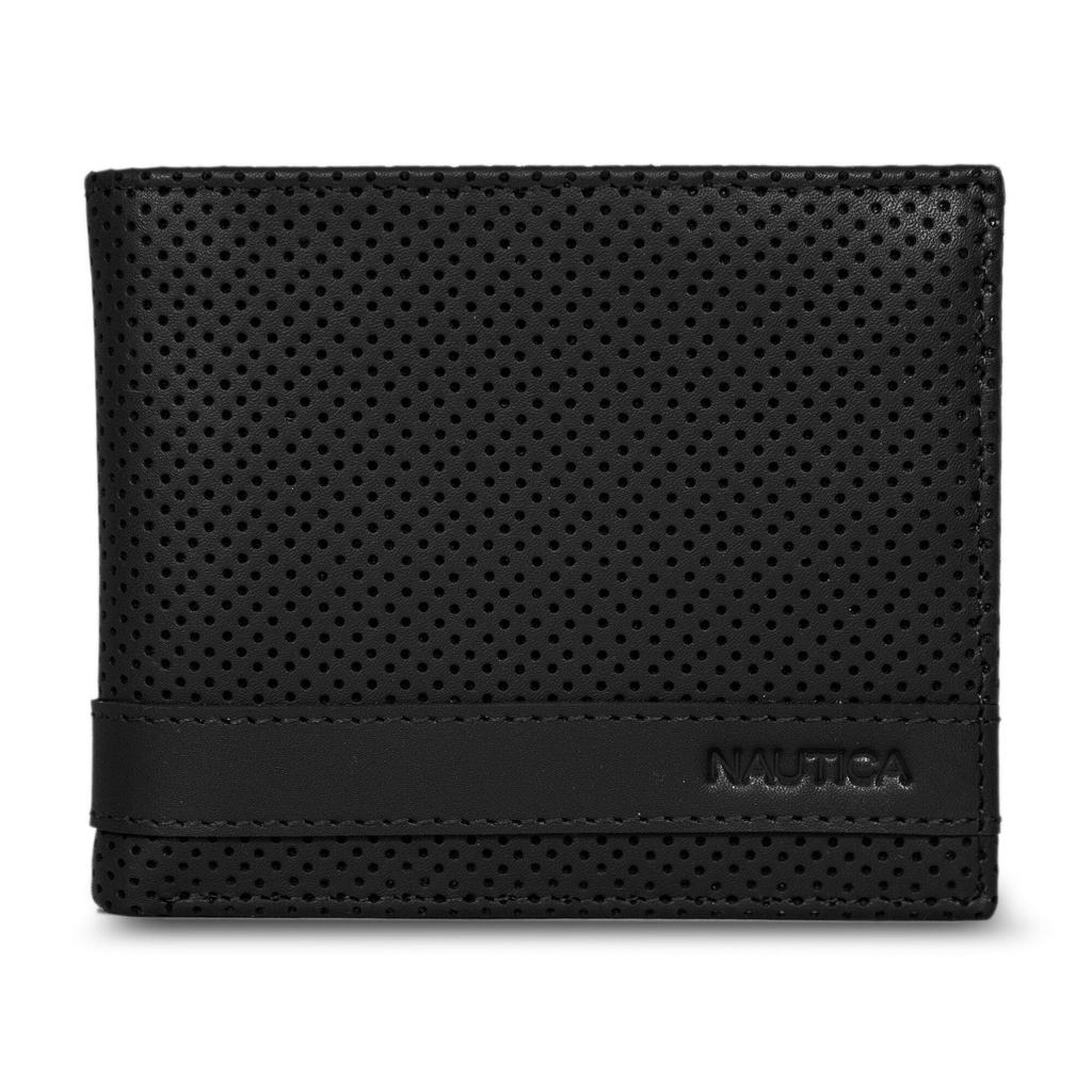Nautica Mens Perforated Leather Bifold Wallet