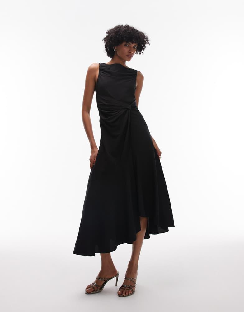 & Other Stories & Other Stories drapey midaxi dress with asymmetric flutter hem in black
