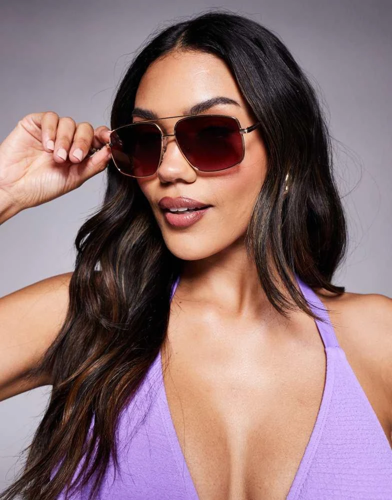 Shop ALDO baeberiel metal square sunglasses with red  display picture 3