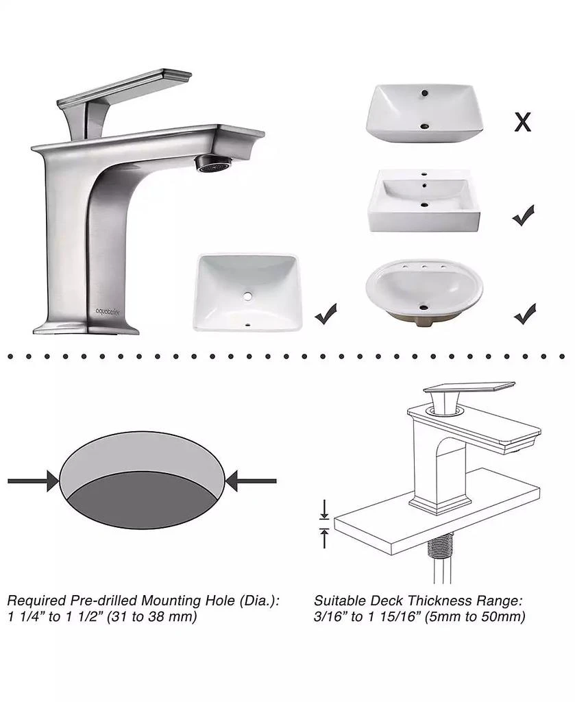 Yescom Aquaterior Undermount Sink Cold 
Hot Water Simple 1 Hole Bathroom Square Faucet 3