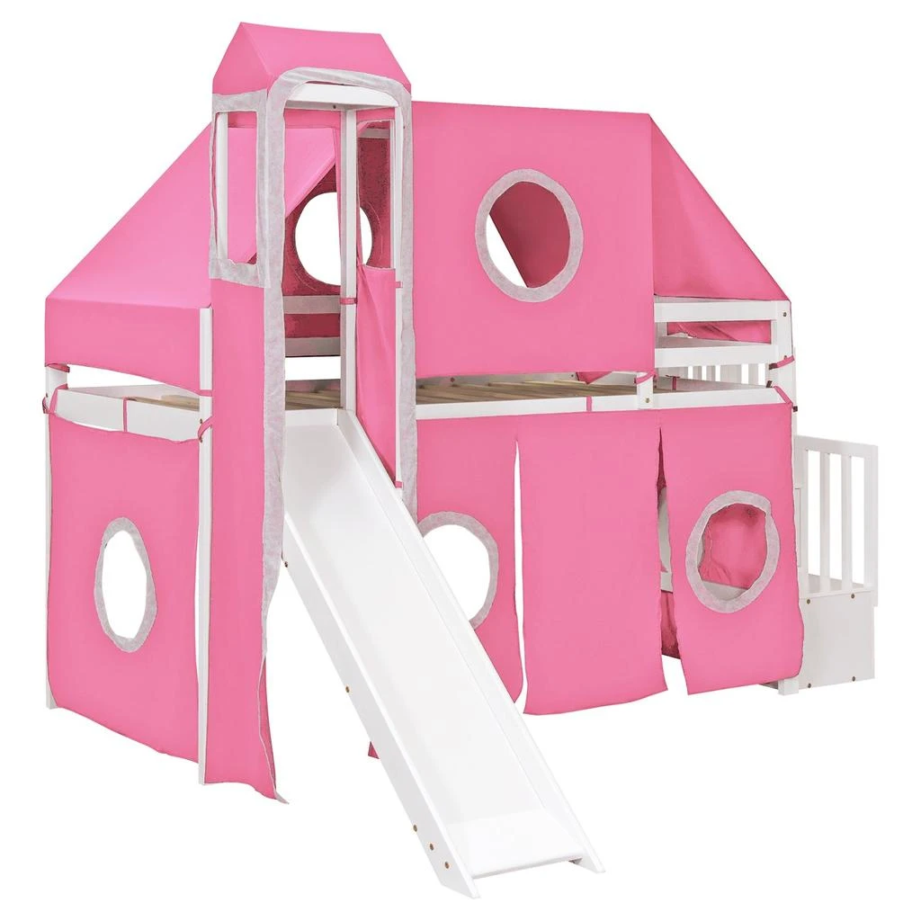Streamdale Furniture Streamdale Twin Size Loft Bed with Tent and Tower - Pink 6