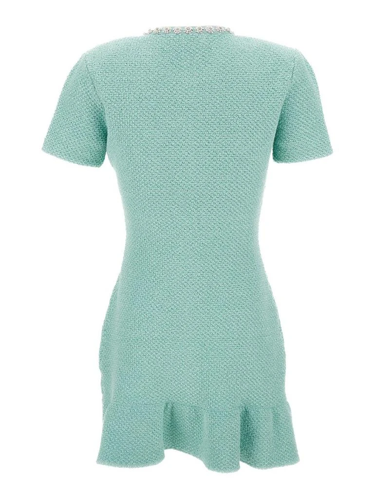 SELF-PORTRAIT Mini Light Blue Dress with Pleated Hem and Jewel Buttons in Tech Fabric Woman 2