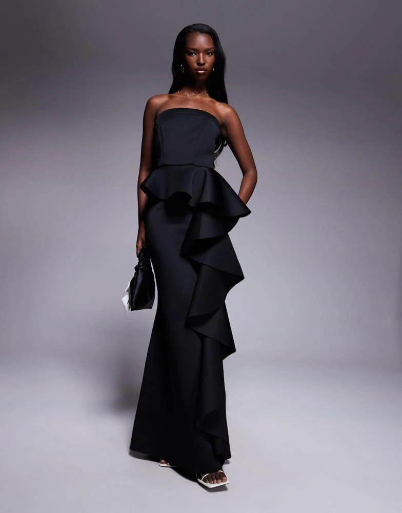open lace back dress Black Strapless Peplum Mini Dress - Timeless Elegance main image 1