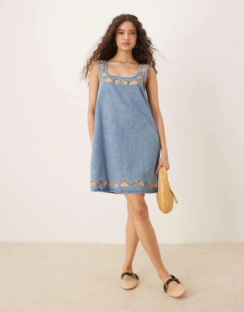 asos blue embroidered dress Asos Edition Floral Embroidered Organza Midi Dress In Steel Blue