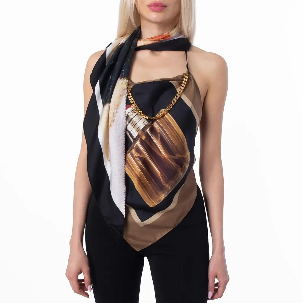 Burberry Archive Perfume Bottle Print Silk Top With Chain Detail