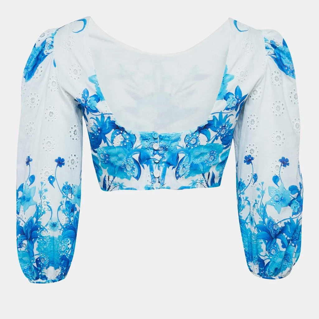 Borgo de Nor Borgo De Nor Blue Floral Print Broderie Anglaise Cotton Rhea Crop Top S 2