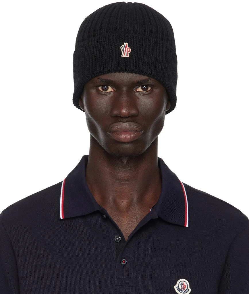 Moncler Black Ribbed Knit Wool Beanie 1