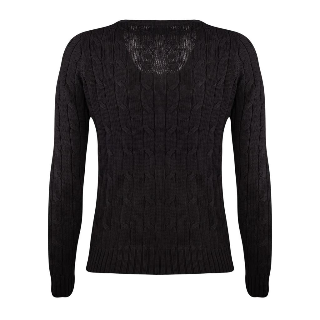 Ralph Lauren Ralph Lauren Cotton Cable-Knit Sweater With V-Neck Black