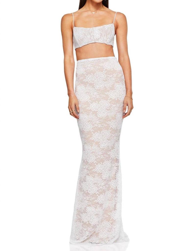 Nookie Heaven Lace Crop Top And Maxi Skirt Set In White