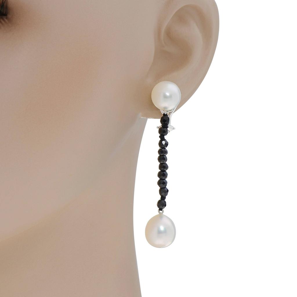 Assael Assael 18K White Gold, Black Spinel 9.00ct. tw. and South Sea Pearl French Clip Earrings E6717