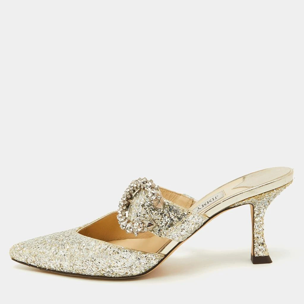 Jimmy Choo Jimmy Choo Silver Coarse Glitter Crystal Embellished Marta Mules Size 36 1