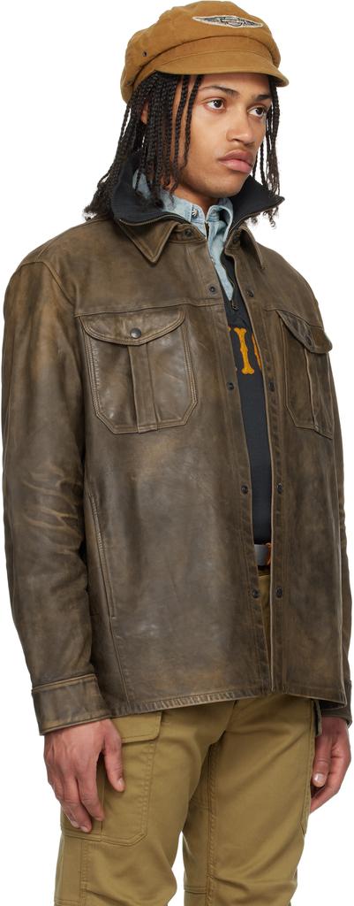 RRL Brown Hand-Distressed Leather Overshirt
