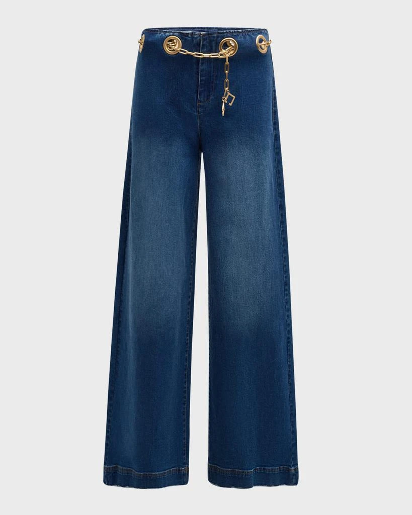 Cult Gaia Sydney Belted Grommet Wide-Leg Denim Pants 1