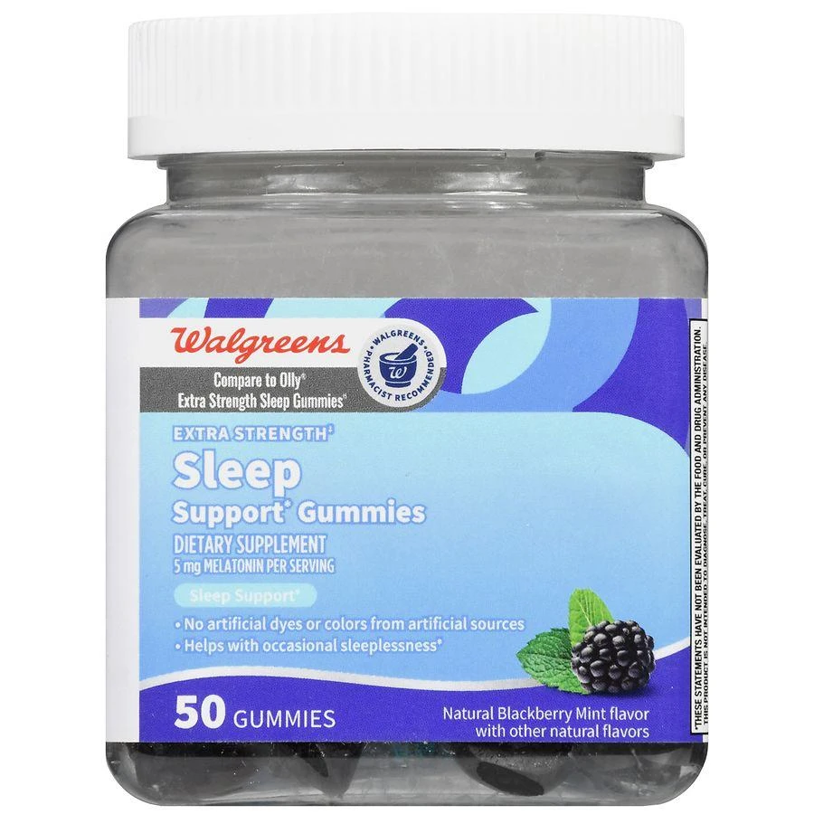 Walgreens Extra Strength Sleep Support Gummies, 5 mg Melatonin (25 days) Natural Blackberry Mint 2