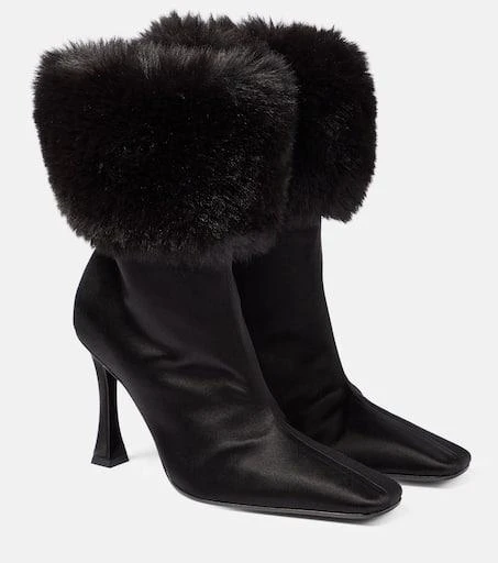 Magda Butrym Faux fur-trimmed satin ankle boots 1