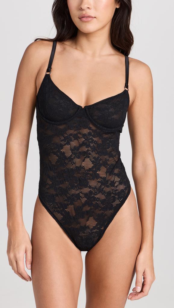 Fleur du Mal Le Stretch Multifit Lace Thong Bodysuit