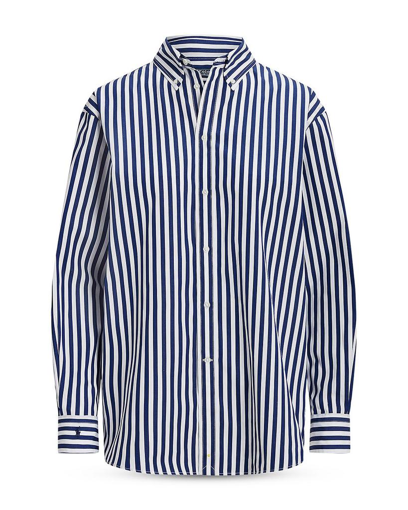 Ralph Lauren Women’s Striped Logo Cotton Broadcloth Shirt Blue White Size offers 2XL