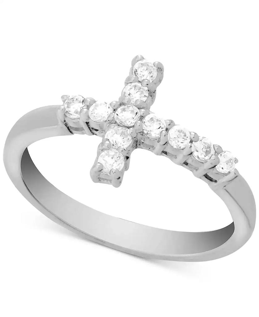 Essentials Crystal Cross Ring in Silver-Plate