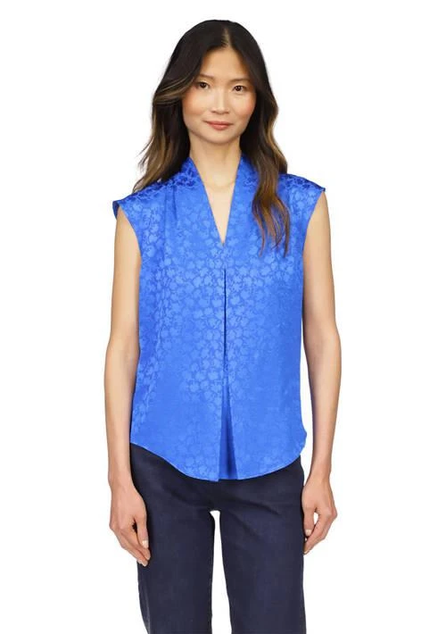 Michael Kors Michael Kors Womens Cap Sleeve Jacquard V Neck Satin Blouse 1