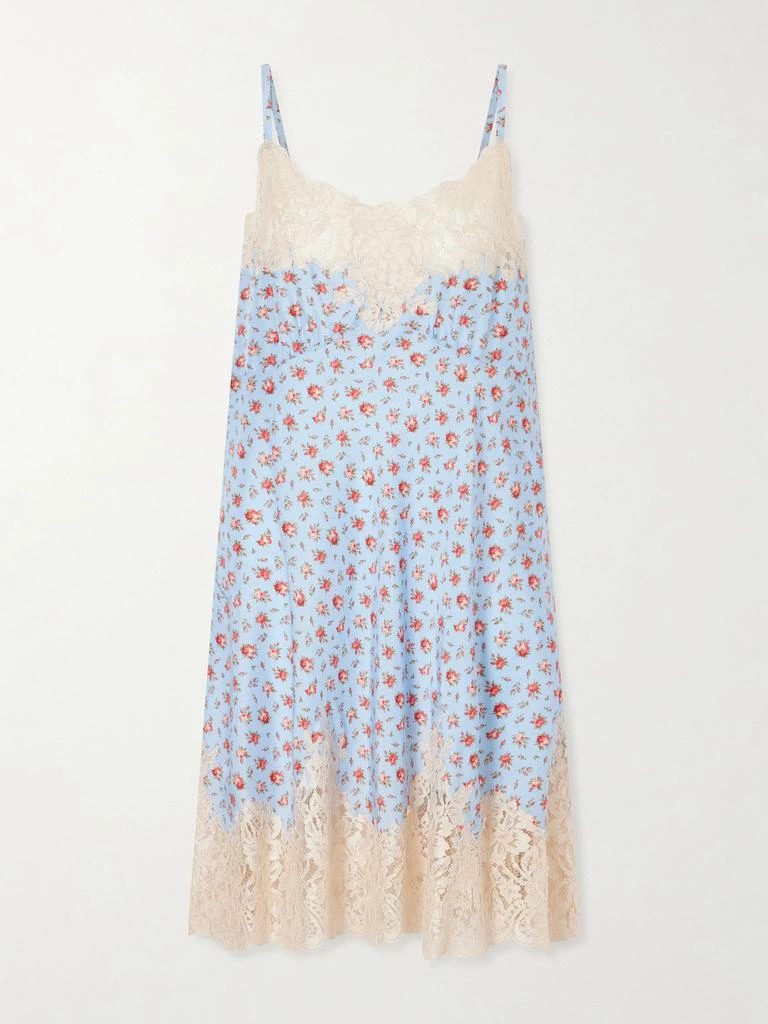 Shop Floral-print Lace-trimmed Silk-blend Mini Dress - Light blue - IT36 on  Sale at BeyondStyle  Get 31% Off Floral-print Lace-trimmed Silk-blend Mini  Dress - Light blue - IT36 with Limited-Time Flash