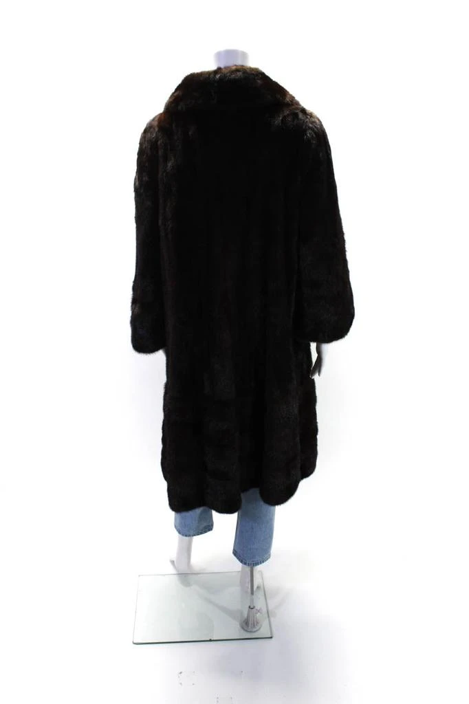 Evans Minerva by  Womens Mink Fur Buttoned Collared Long Sleeve Coat Brown 3