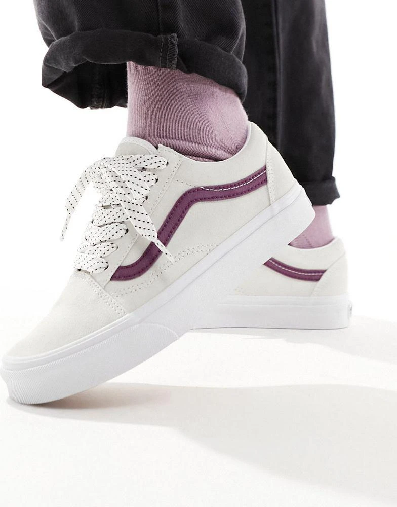 Vans Vans Old Skool trainers in off white and deep purple with lace interest 1