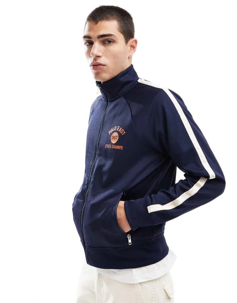 Ralph Lauren Polo Ralph Lauren collegiate back logo tricot track jacket in navy 2