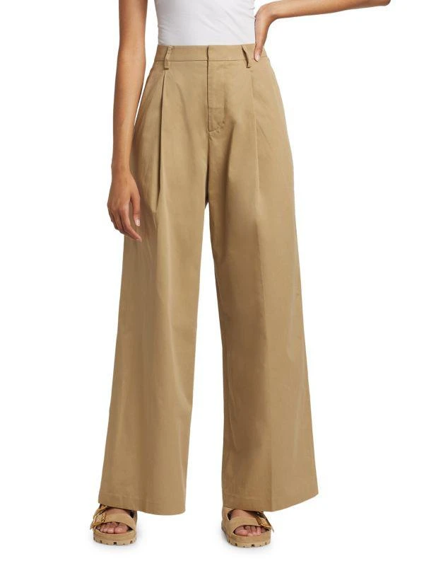 FRAME Pleated Cotton Wide-Leg Pants 1