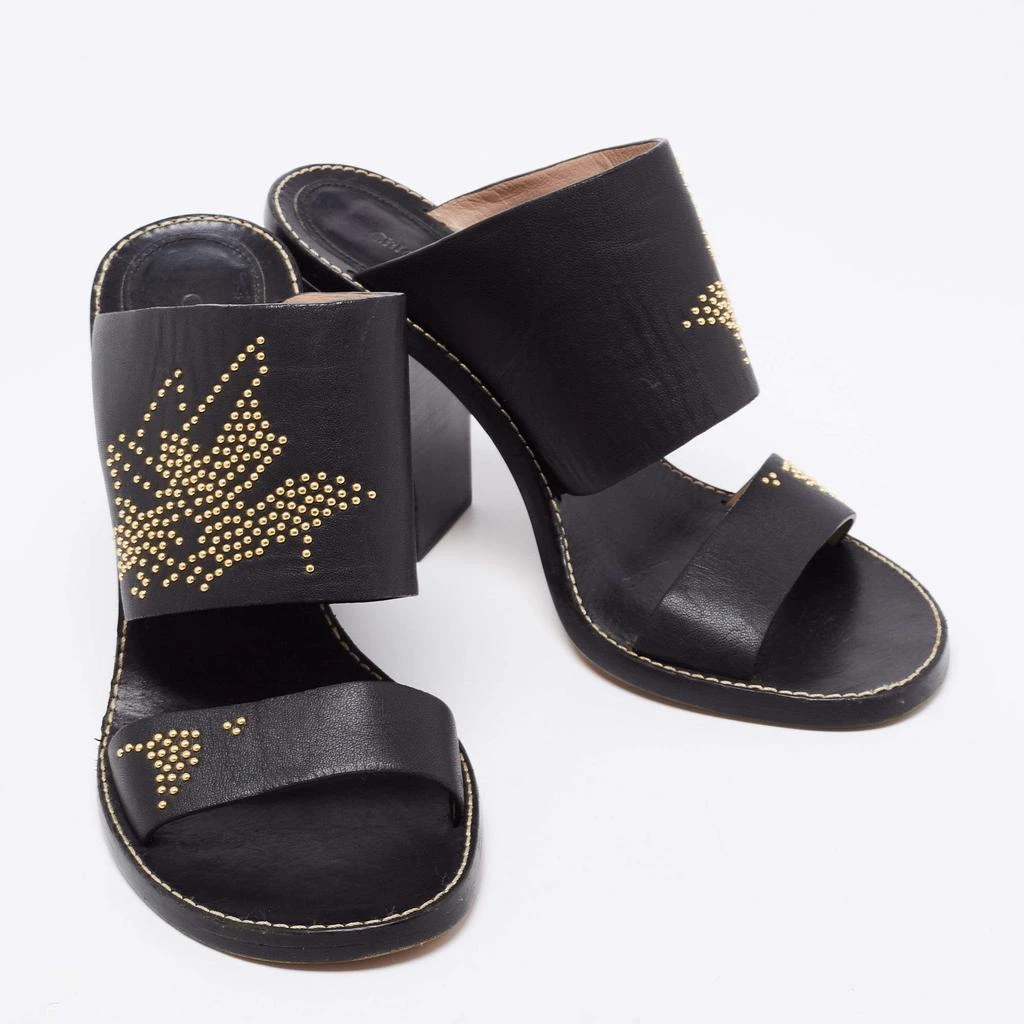 Chloé Chloe Black/Gold Studded Leather Slide Sandals Size 41 4