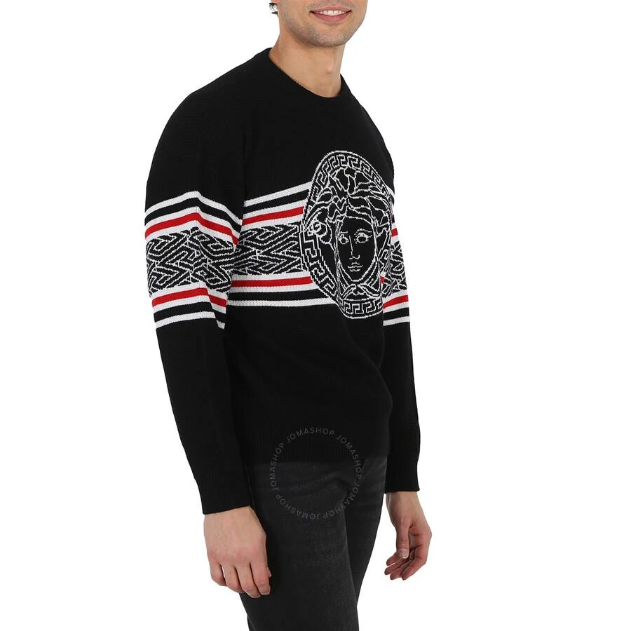 Versace Black Virgin Wool Medusa Striped Jacquard Sweater 2