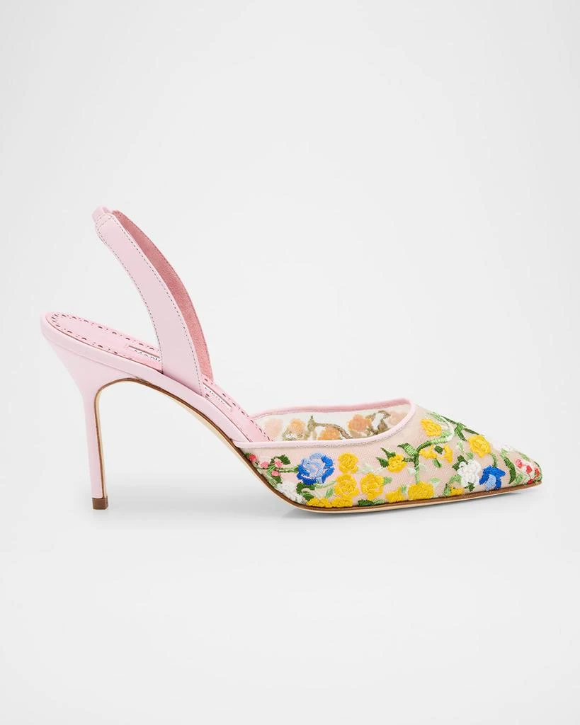 Manolo Blahnik Floral Embroidered Mesh Slingback Pumps 1