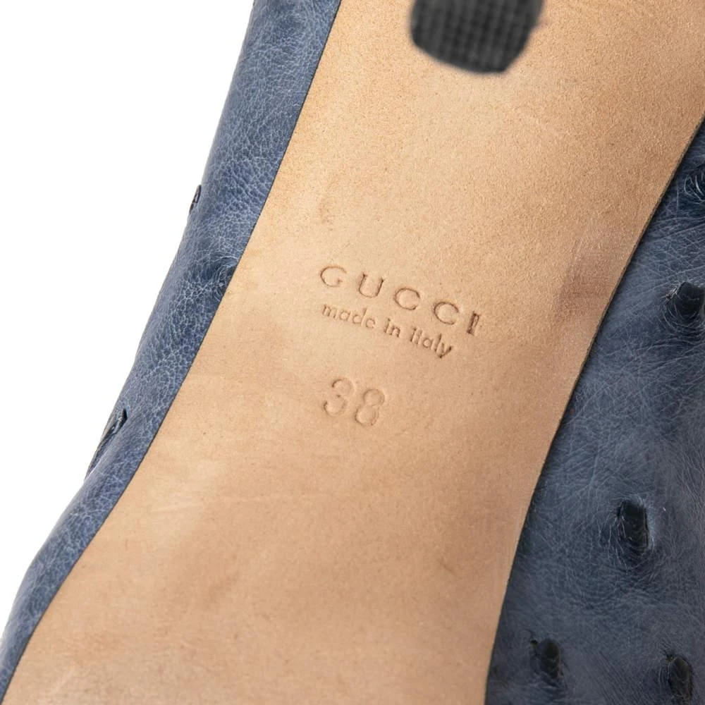 Gucci Gucci Blue Ostrich Leather Peep Toe Platform Pumps Size 38  8