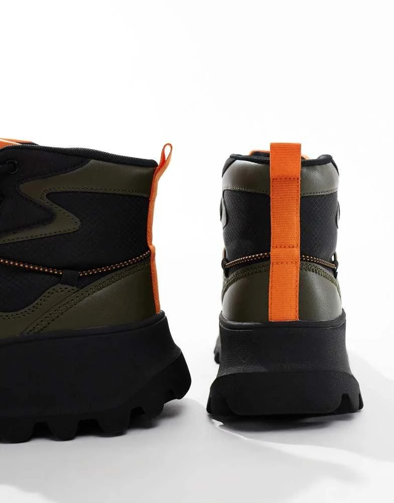 ASOS ASOS DESIGN lace up hiker boots in khaki with chunky sole 4