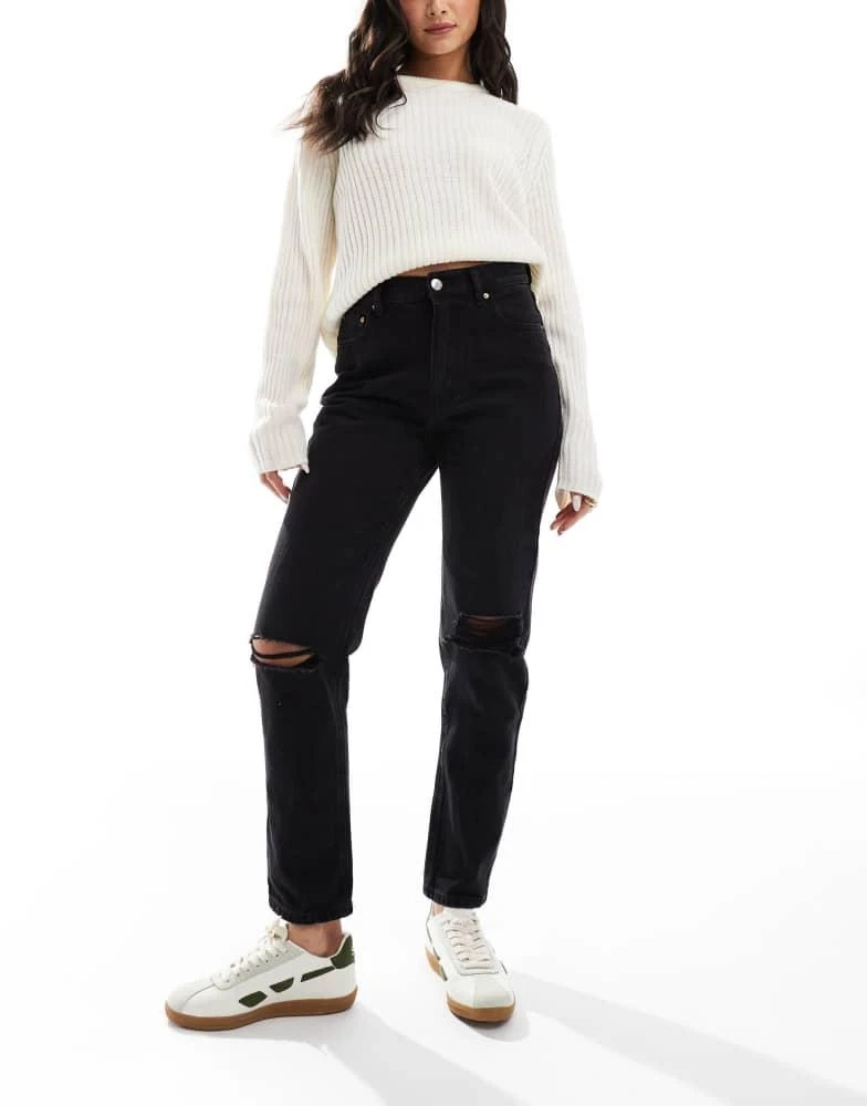 Pull&Bear Pull&Bear ripped mom jean in black 1
