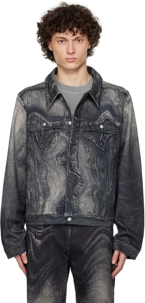 CAMPERLAB Black & Gray Distorted Print Denim Jacket 1