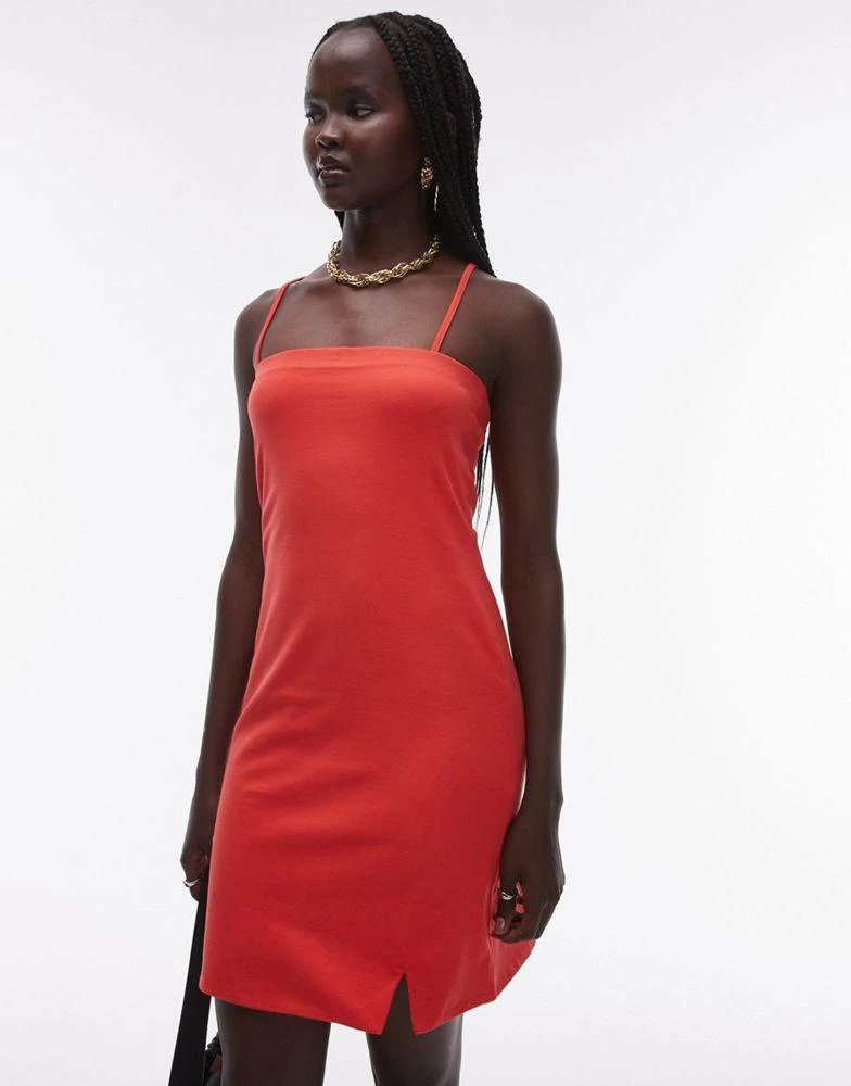 Topshop Topshop jersey spaghetti strap mini dress in red 4