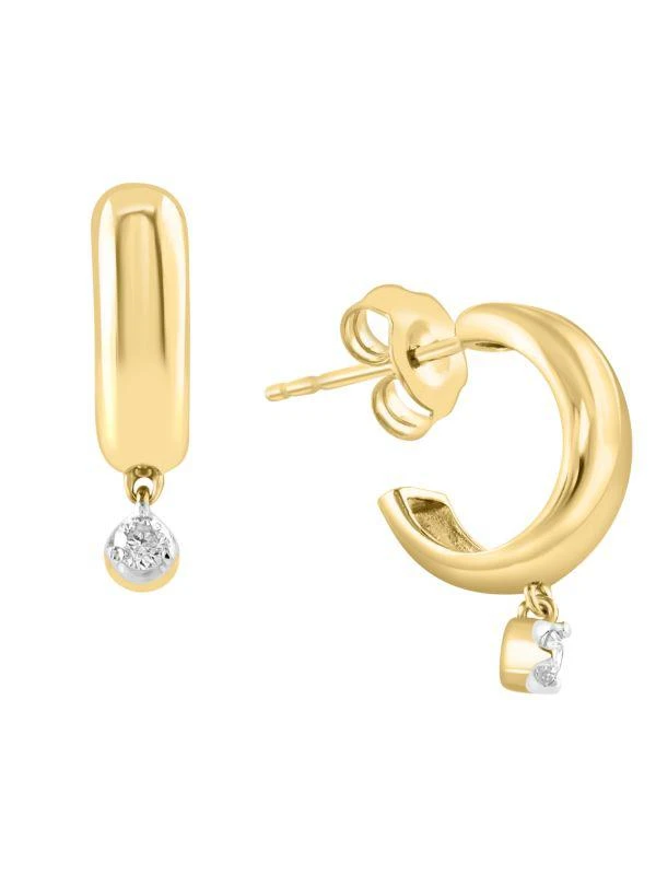 Effy ENY 14K Yellow Gold & 0.09 TCW Diamond Earrings 1